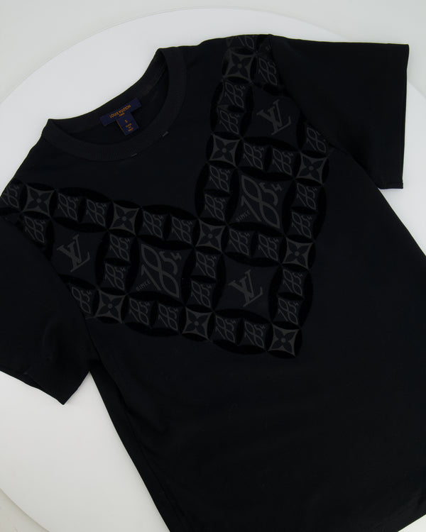 Louis Vuitton Black T-Shirt with Velvet Appliqué and Logo Details Size S (UK 8)