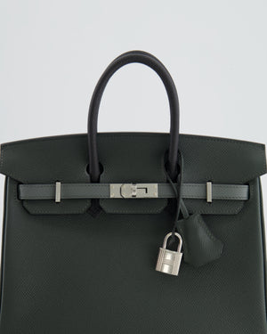 Hermès Birkin 25cm Retourne Tricolour in Vert Mangrove, Vert Amande and Black Epsom Leather with Palladium Hardware