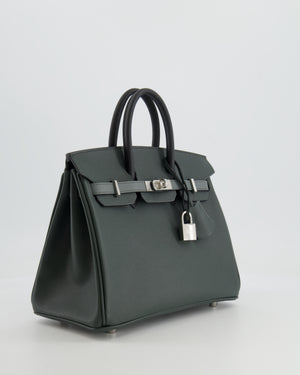 Hermès Birkin 25cm Retourne Tricolour in Vert Mangrove, Vert Amande and Black Epsom Leather with Palladium Hardware