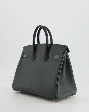 Hermès Birkin 25cm Retourne Tricolour in Vert Mangrove, Vert Amande and Black Epsom Leather with Palladium Hardware