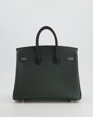 Hermès Birkin 25cm Retourne Tricolour in Vert Mangrove, Vert Amande and Black Epsom Leather with Palladium Hardware