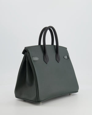 Hermès Birkin 25cm Retourne Tricolour in Vert Mangrove, Vert Amande and Black Epsom Leather with Palladium Hardware