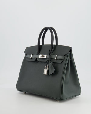 Hermès Birkin 25cm Retourne Tricolour in Vert Mangrove, Vert Amande and Black Epsom Leather with Palladium Hardware