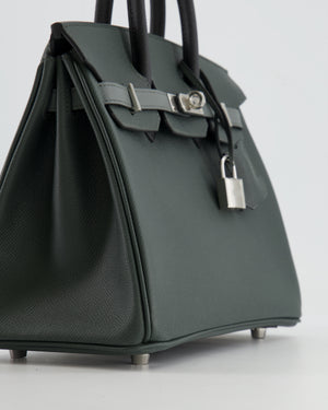 Hermès Birkin 25cm Retourne Tricolour in Vert Mangrove, Vert Amande and Black Epsom Leather with Palladium Hardware