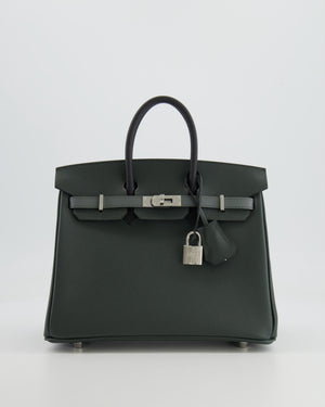 Hermès Birkin 25cm Retourne Tricolour in Vert Mangrove, Vert Amande and Black Epsom Leather with Palladium Hardware