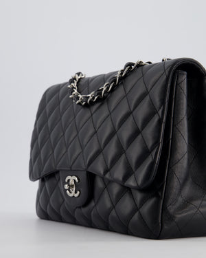 Chanel Black Jumbo Classic Single Flap Bag in Lambskin Leather with Silver Hardware