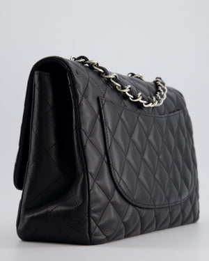 Chanel Black Jumbo Classic Single Flap Bag in Lambskin Leather with Silver Hardware