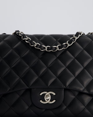 Chanel Black Jumbo Classic Single Flap Bag in Lambskin Leather with Silver Hardware