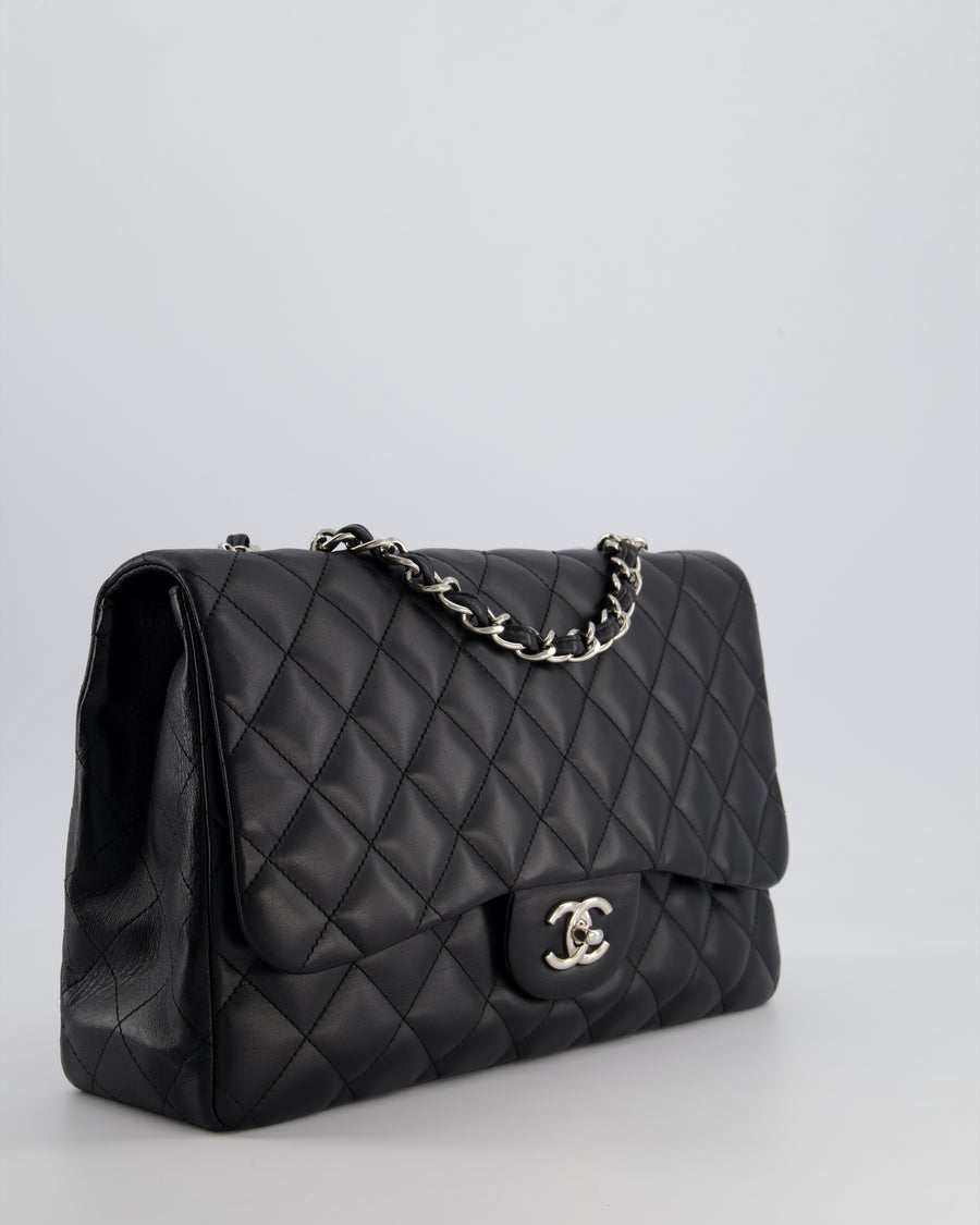 Chanel Black Jumbo Classic Single Flap Bag in Lambskin Leather with Silver Hardware