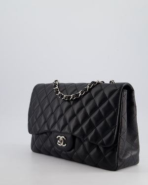 Chanel Black Jumbo Classic Single Flap Bag in Lambskin Leather with Silver Hardware