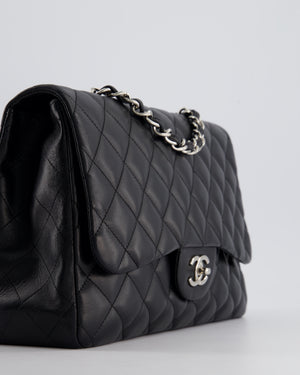 Chanel Black Jumbo Classic Single Flap Bag in Lambskin Leather with Silver Hardware