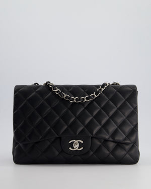 Chanel Black Jumbo Classic Single Flap Bag in Lambskin Leather with Silver Hardware