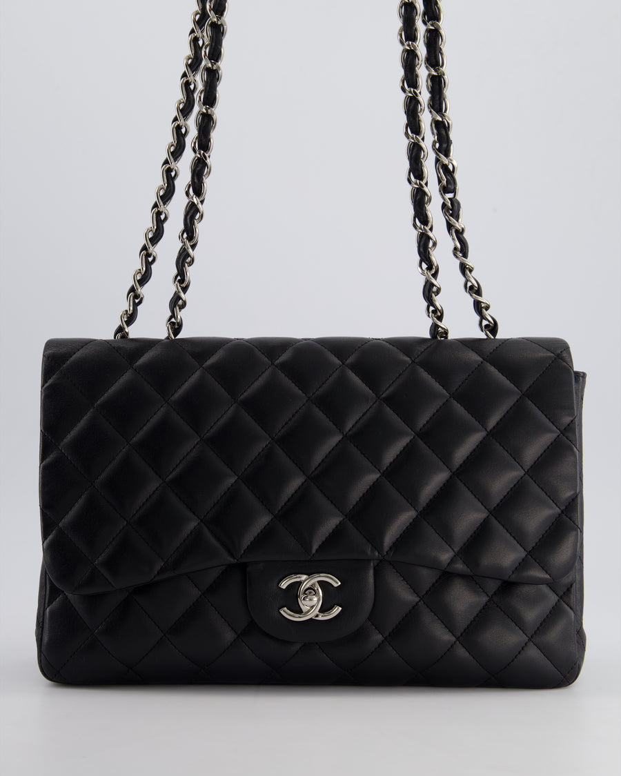 Chanel Black Jumbo Classic Single Flap Bag in Lambskin Leather with Silver Hardware