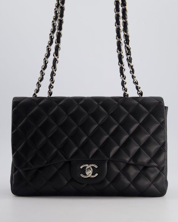 Chanel Black Jumbo Classic Single Flap Bag in Lambskin Leather with Silver Hardware