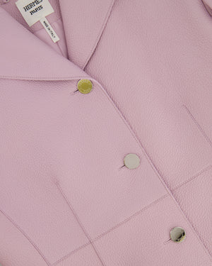 Hermès Pink Leather Jacket with Silver Logo Button and Zipped Pocket Details Size FR 42 (UK 14)