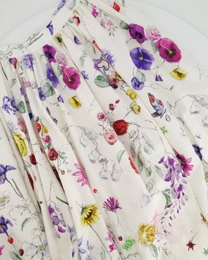 Christian Dior White Midi Skirt with Multicolour Floral Prints and Logo Size FR 40 (UK 12)