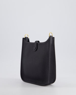 *HOT* Hermès Mini Evelyne 16 Bag in Caban Clemence Leather with Gold Hardware & Noir/Blanc Sangle Wooly ZigZag Strap