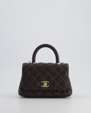 Chanel Mini Coco Top Handle Bag in Dark Brown Caviar Leather with Champagne Gold Hardware