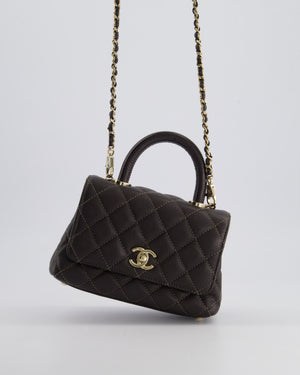 Chanel Mini Coco Top Handle Bag in Dark Brown Caviar Leather with Champagne Gold Hardware