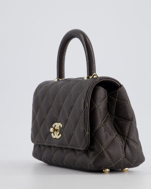 Chanel Mini Coco Top Handle Bag in Dark Brown Caviar Leather with Champagne Gold Hardware