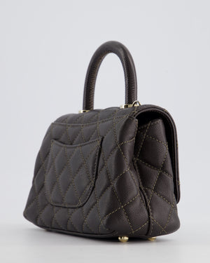 Chanel Mini Coco Top Handle Bag in Dark Brown Caviar Leather with Champagne Gold Hardware