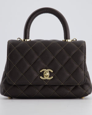 Chanel Mini Coco Top Handle Bag in Dark Brown Caviar Leather with Champagne Gold Hardware