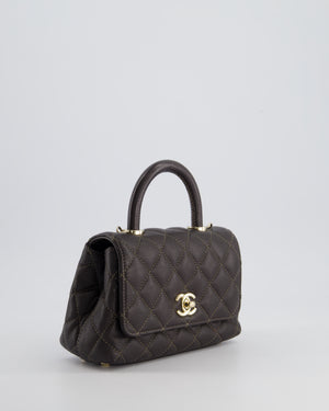 Chanel Mini Coco Top Handle Bag in Dark Brown Caviar Leather with Champagne Gold Hardware