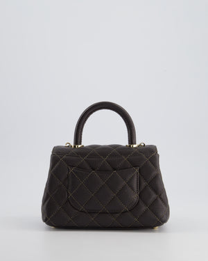 Chanel Mini Coco Top Handle Bag in Dark Brown Caviar Leather with Champagne Gold Hardware