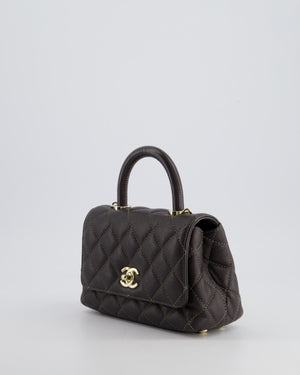 Chanel Mini Coco Top Handle Bag in Dark Brown Caviar Leather with Champagne Gold Hardware