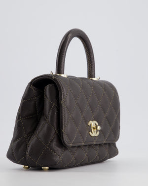 Chanel Mini Coco Top Handle Bag in Dark Brown Caviar Leather with Champagne Gold Hardware