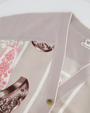 Hermès Grey Silk Wool Cardigan and Trousers Set with Printed Details Size FR 40 (UK 12)