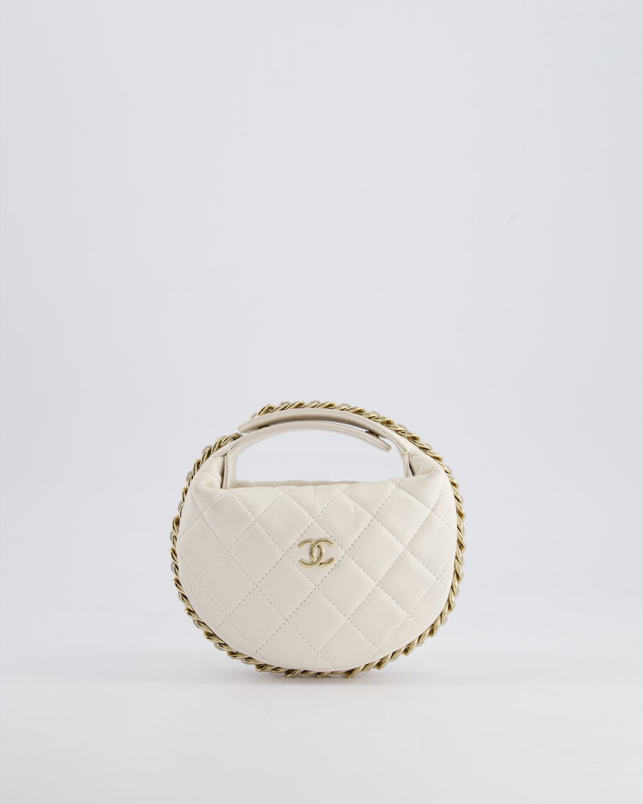 Chanel White Quilted Aged Calfskin Chain Around Clutch Bag With Champagne Gold Hardware