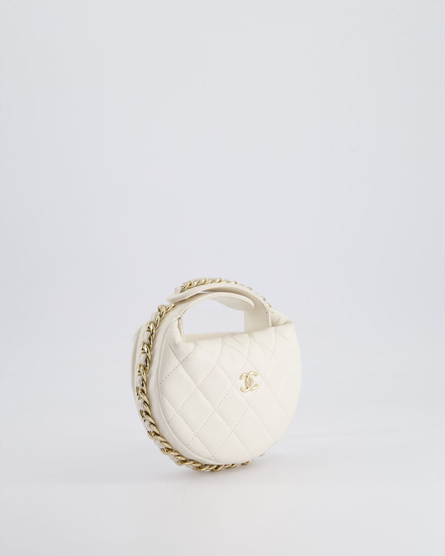 Chanel White Quilted Aged Calfskin Chain Around Clutch Bag With Champagne Gold Hardware