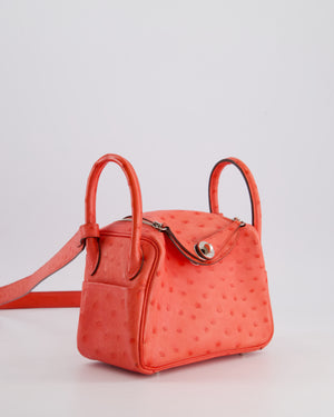 Hermès Mini Lindy Bag in Bougainvillea Ostrich Leather with Palladium Hardware