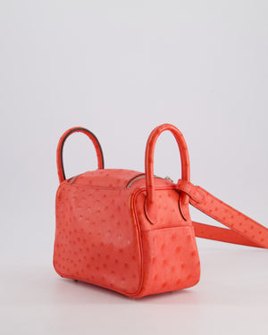 Hermès Mini Lindy Bag in Bougainvillea Ostrich Leather with Palladium Hardware