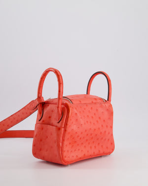 Hermès Mini Lindy Bag in Bougainvillea Ostrich Leather with Palladium Hardware