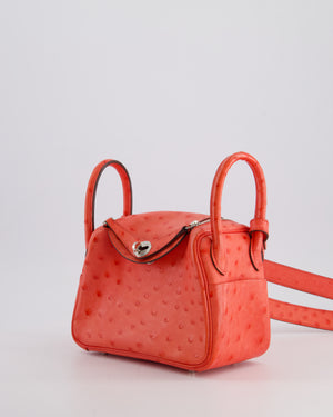 Hermès Mini Lindy Bag in Bougainvillea Ostrich Leather with Palladium Hardware