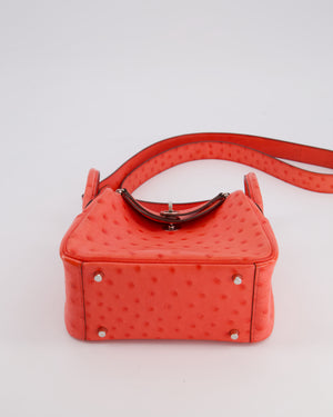 Hermès Mini Lindy Bag in Bougainvillea Ostrich Leather with Palladium Hardware