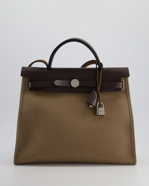 *FIRE PRICE* Hermès Herbag 31 Bag in Etoupe Toile Canvas and Ebene Vache Hunter Leather with Palladium Hardware