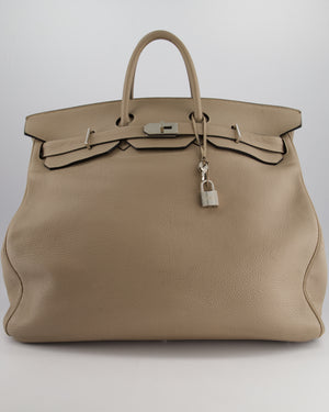 Hermès HAC Bag 50cm in Gris Toureturelle Clemence Leather With Palladium Hardware