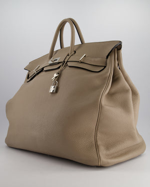 Hermès HAC Bag 50cm in Gris Toureturelle Clemence Leather With Palladium Hardware