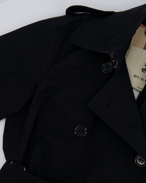 Burberry Black Trench Coat with Belt and Black Logo Button Details Size UK 8