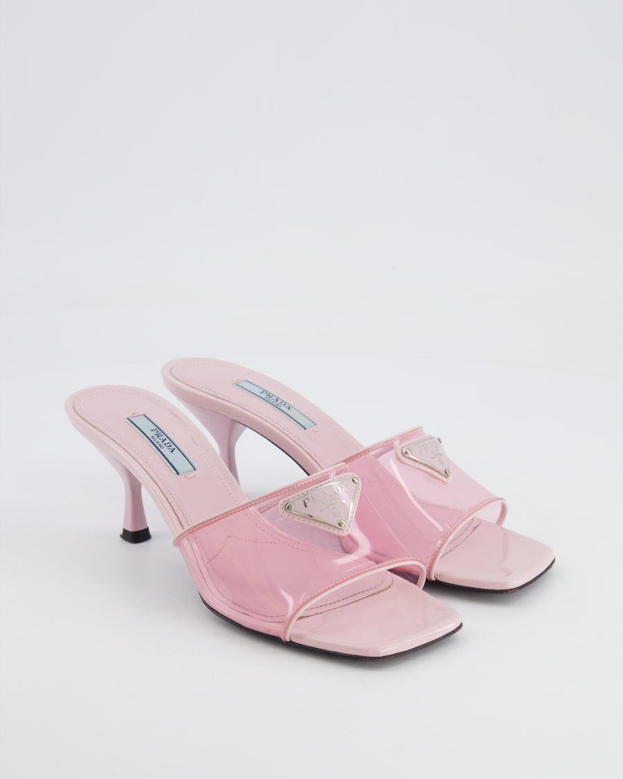 *HOT* Prada Pink PVC Mules Heels with Logo Detail Size EU 35.5 RRP £780