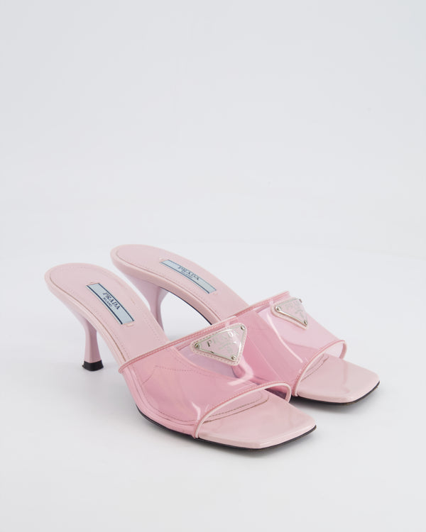 *HOT* Prada Pink PVC Mules Heels with Logo Detail Size EU 35.5 RRP £780