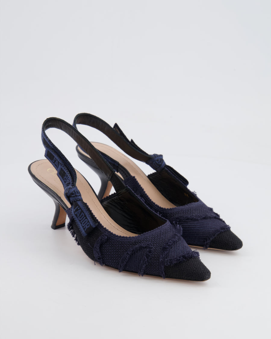 Christian Dior Navy and Black J'Adior Slingback Pumps with Tweed Details Size EU 36