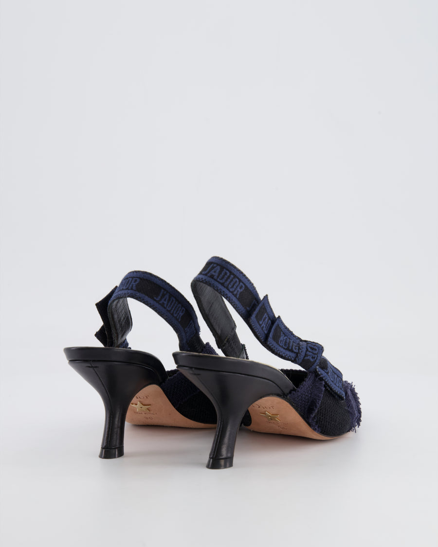 Christian Dior Navy and Black J'Adior Slingback Pumps with Tweed Details Size EU 36