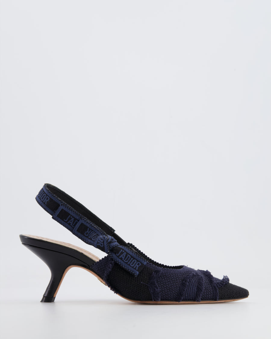 Christian Dior Navy and Black J'Adior Slingback Pumps with Tweed Details Size EU 36