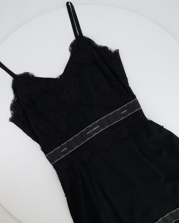 Dolce & Gabbana Black Silk Laced Sleeveless Mini Dress with Band Logo Details Size IT 36 (UK 4)