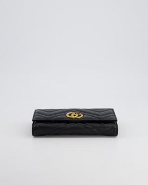 Gucci Black GG Marmont Lambskin Wallet with Gold Hardware