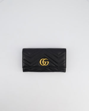 Gucci Black GG Marmont Lambskin Wallet with Gold Hardware